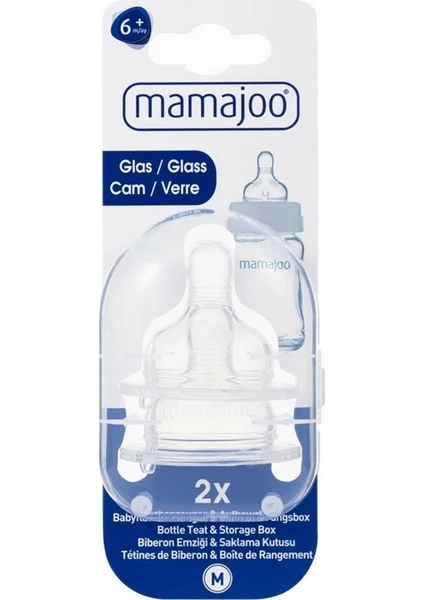 Mamajoo Silikon Cam Biberon Emziği 2li 6+ Ay Saklama Kutulu