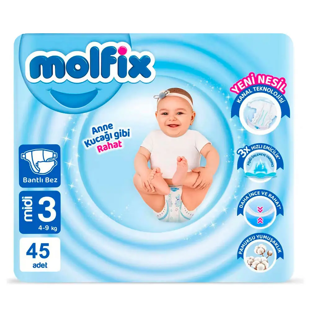 Molfix Bebek Bezi 3 Beden Mini 4-9 Kg 45li AVANTAJ Paketi