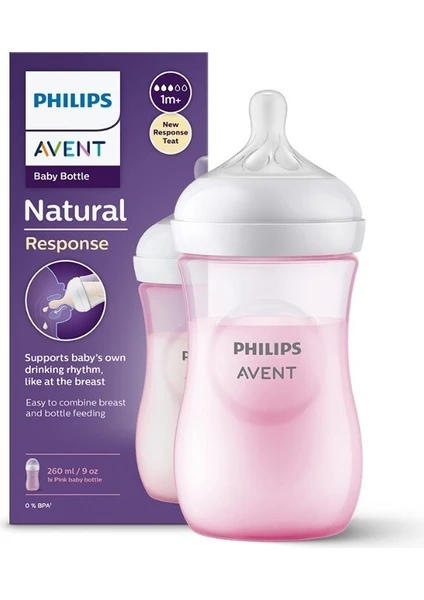 AVENT DOĞAL TEPKİLİ PP BİBERON PEMBE 260ML 1+ AY