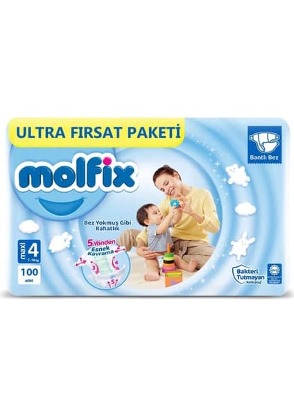 Molfix Bebek Bezi 3D 4 Beden Maxi 7-14 Kg 100lü Ultra Paketi