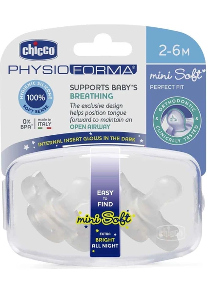 Chicco Physioforma Mini Soft Gece Parlayan Silikon Emzik 2li 2-6 Ay Unisex