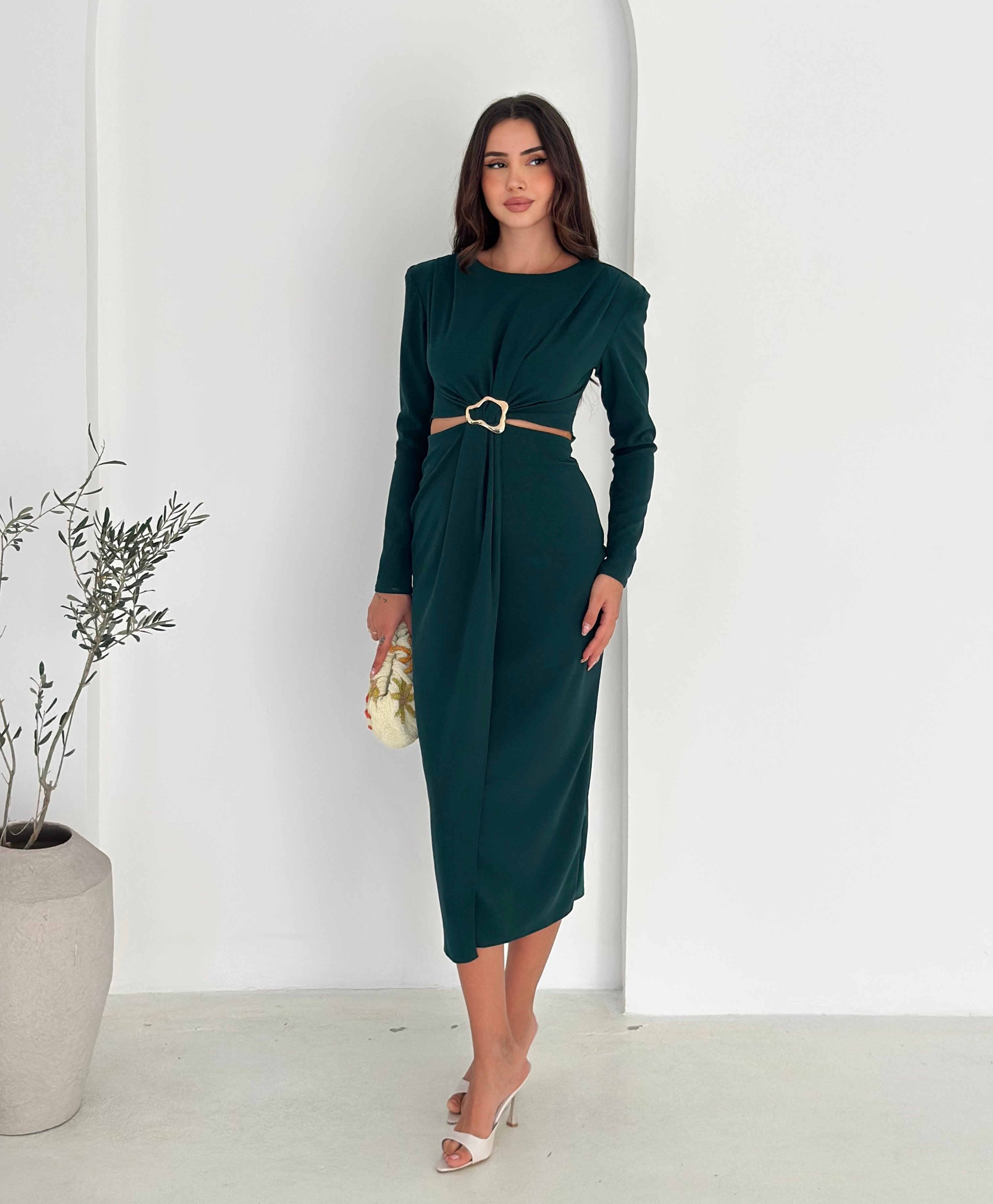 Layer Toka Detaylı Elbise - Yeşil