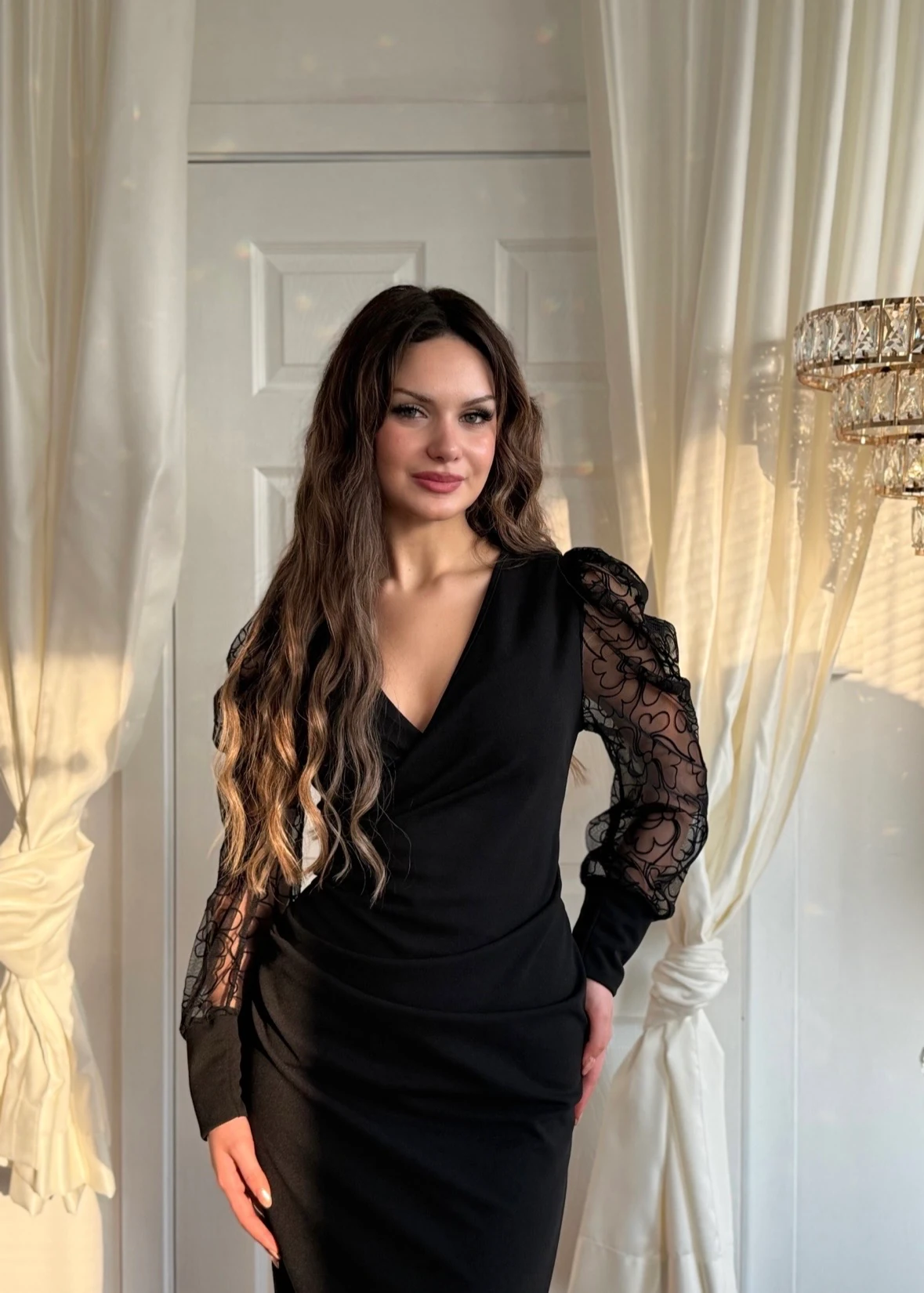 Melita Kolları Tül Elbise - Siyah