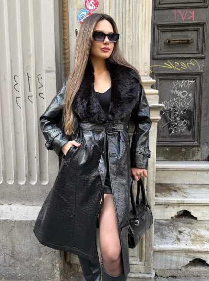 Sienne Parçalı Deri Kaban