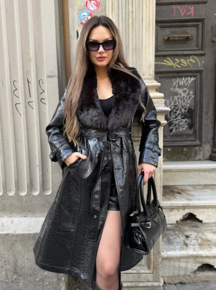 Sienne Parçalı Deri Kaban