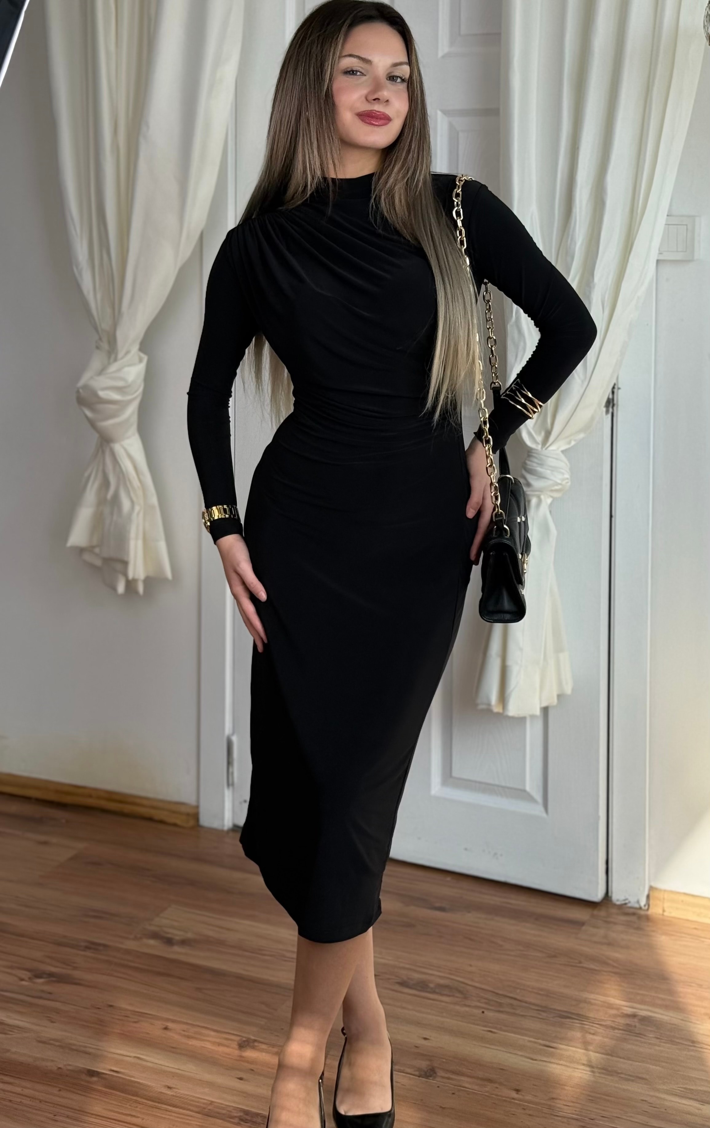 Maria Drapeli Elbise - Siyah