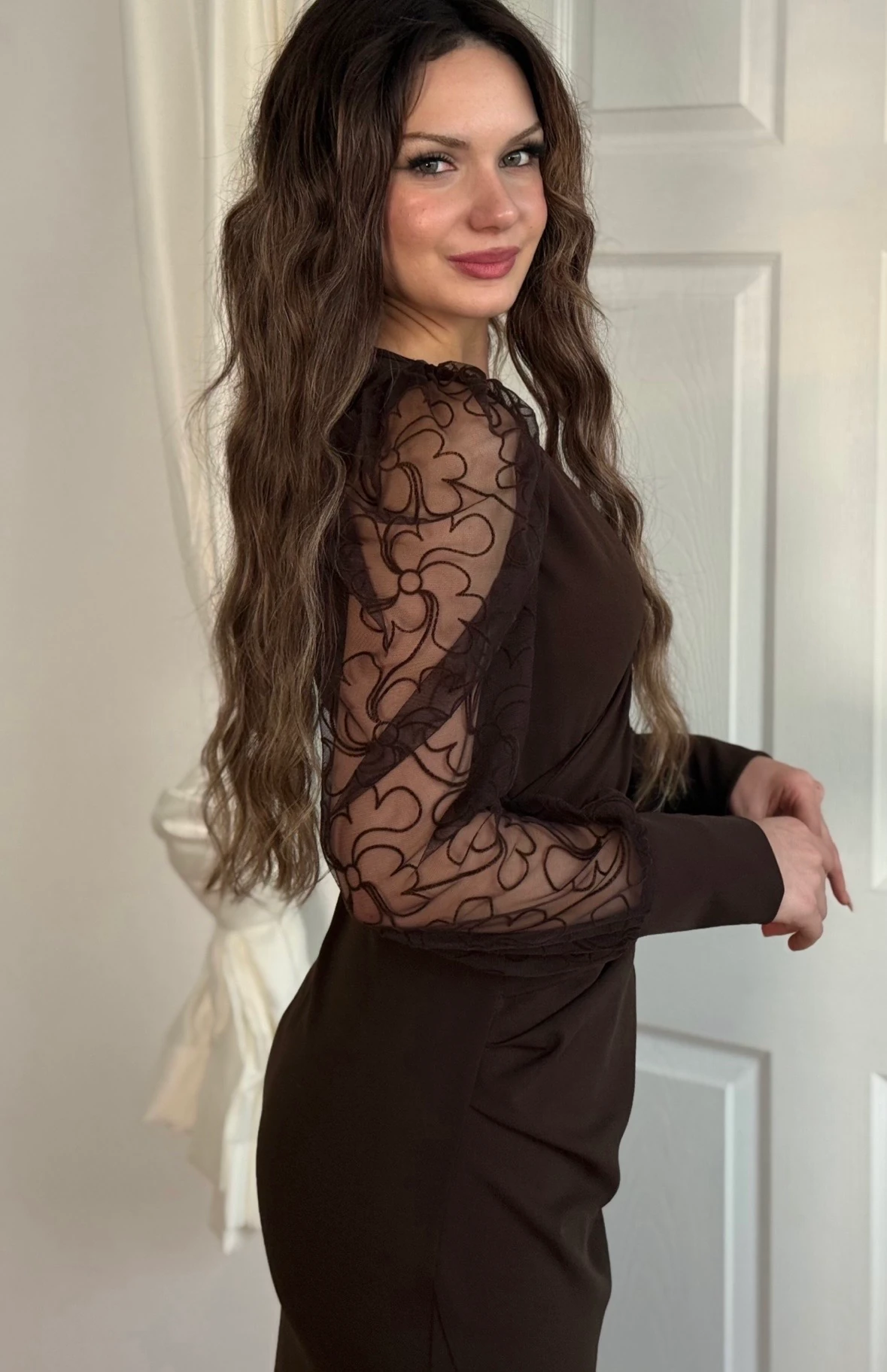 Melita Kolları Tül Elbise - Kahverengi