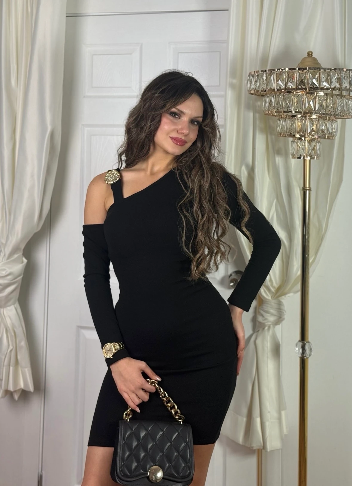 Meva Omuz Toka Detaylı Elbise