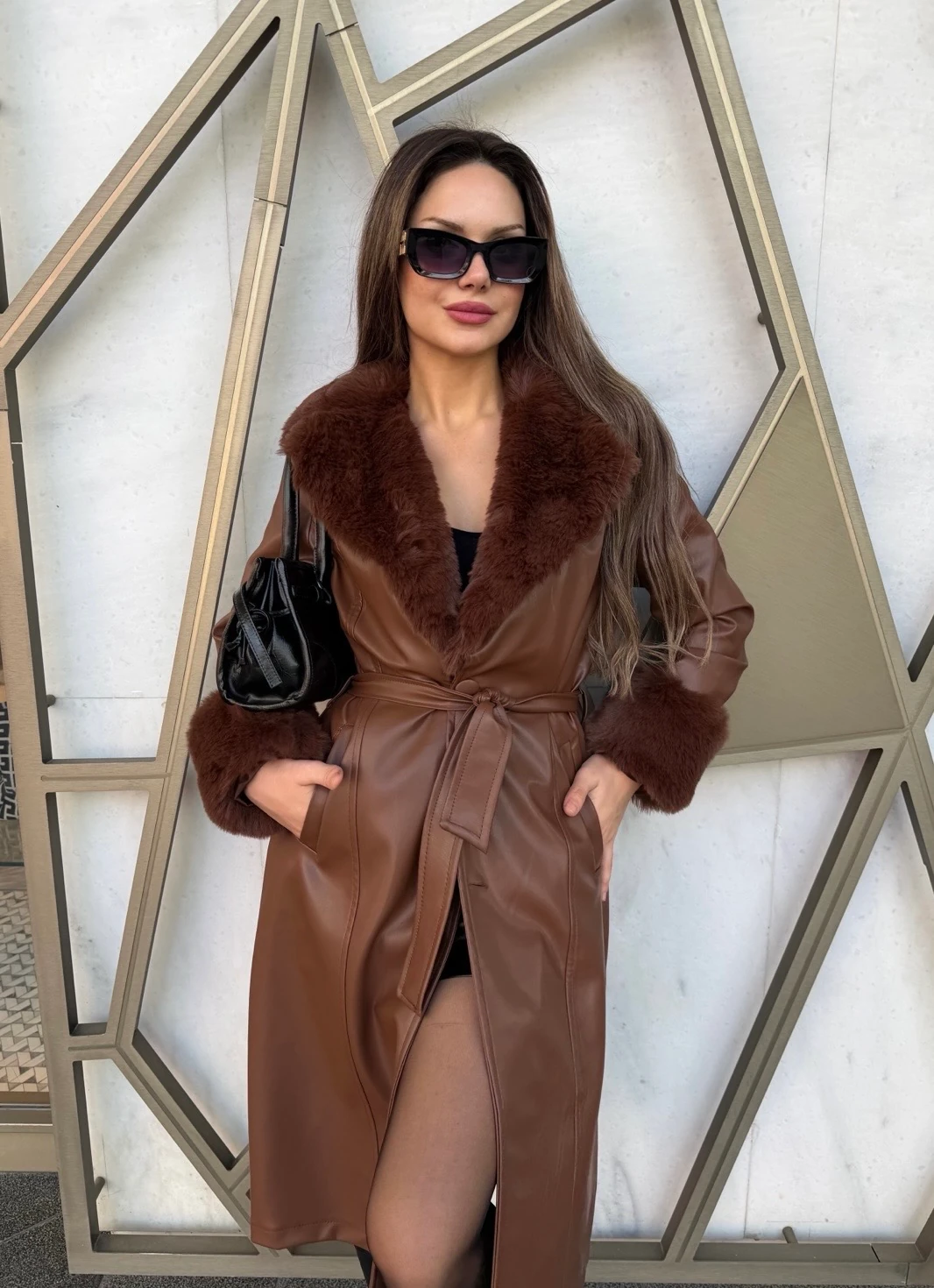 Meri Uzun Deri Kaban - Kahverengi