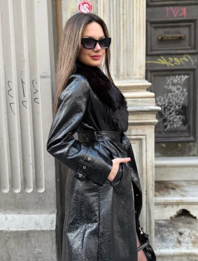 Sienne Parçalı Deri Kaban