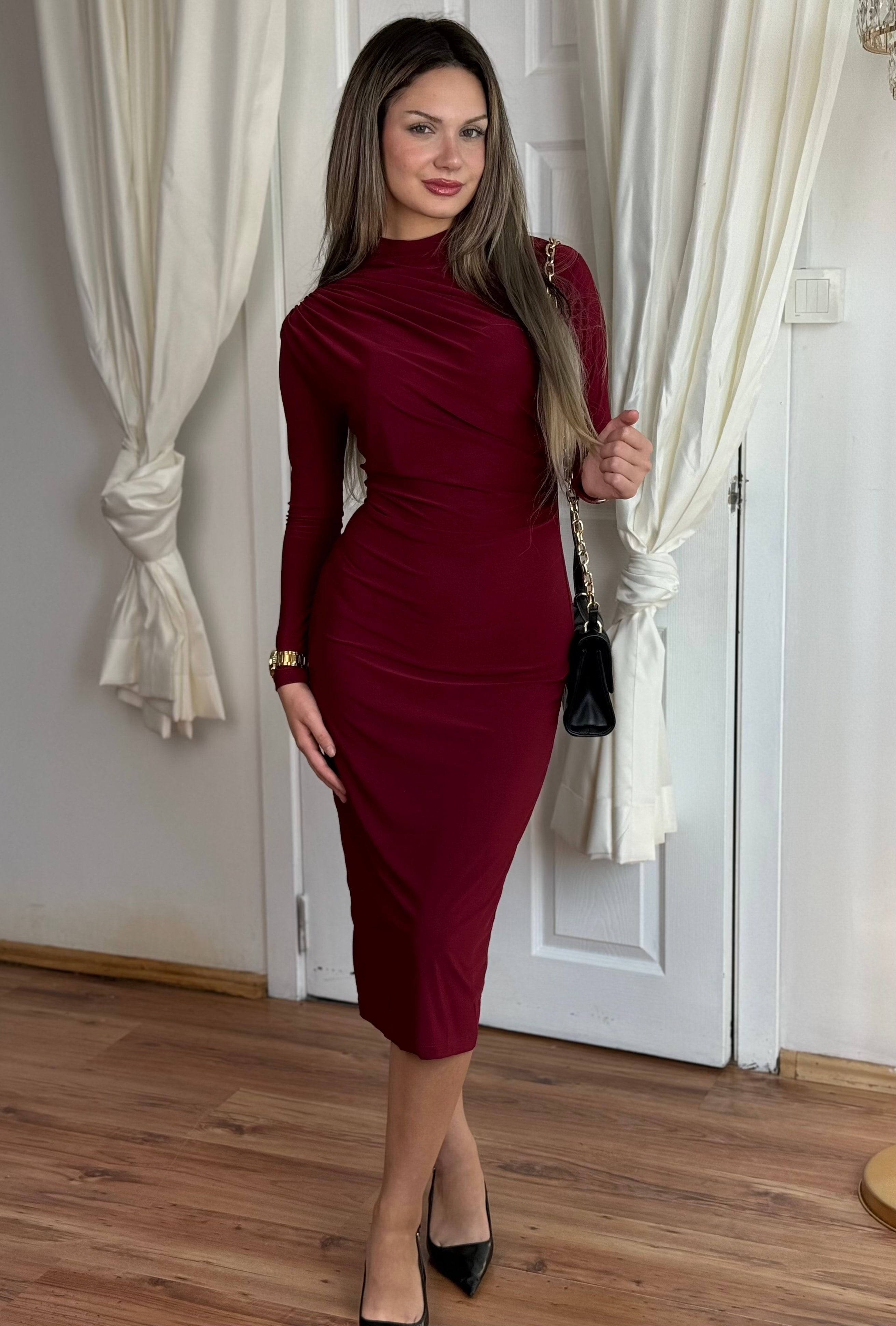 Maria Drapeli Elbise - Bordo