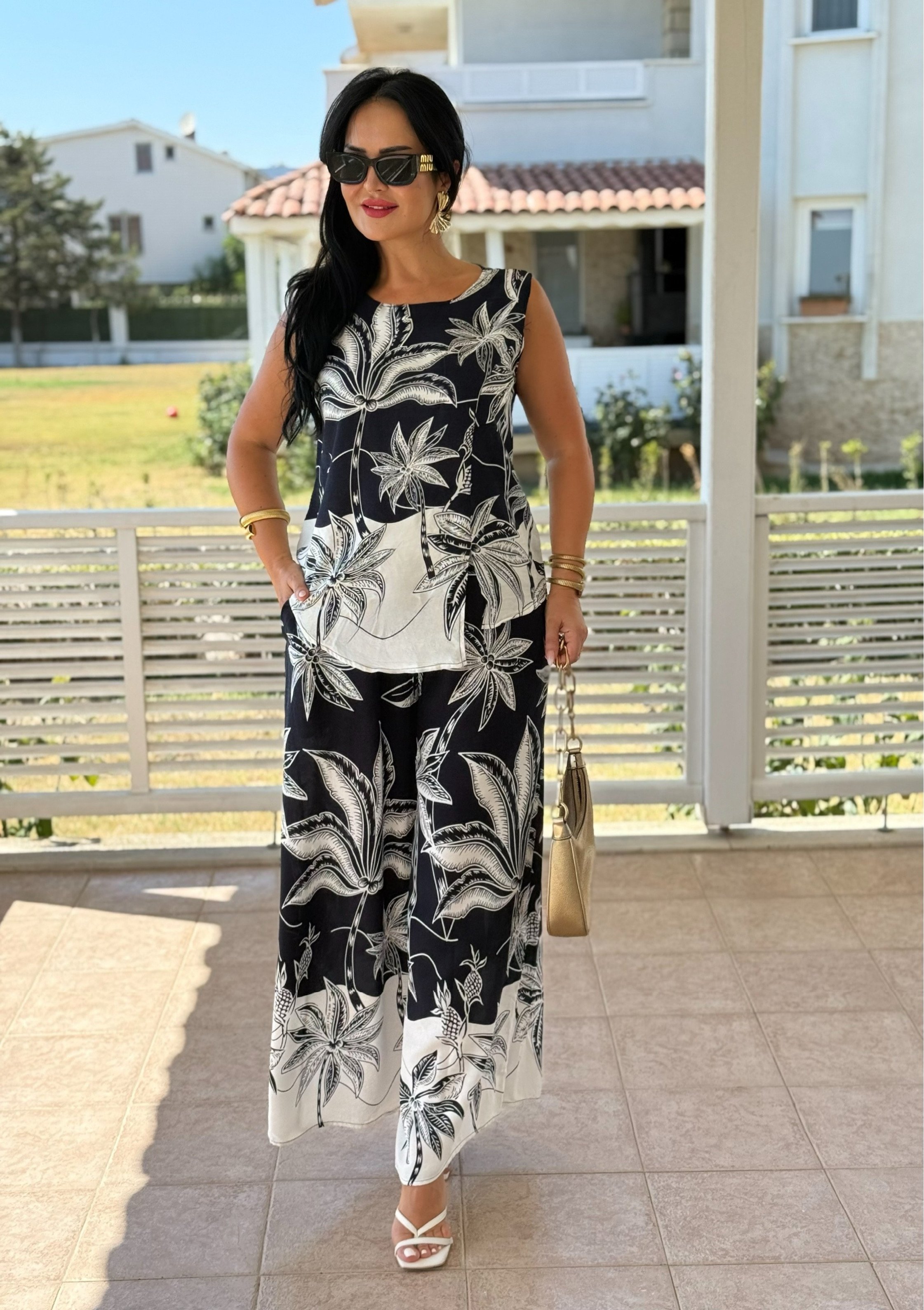 Sophia takım - siyah palmiye desen