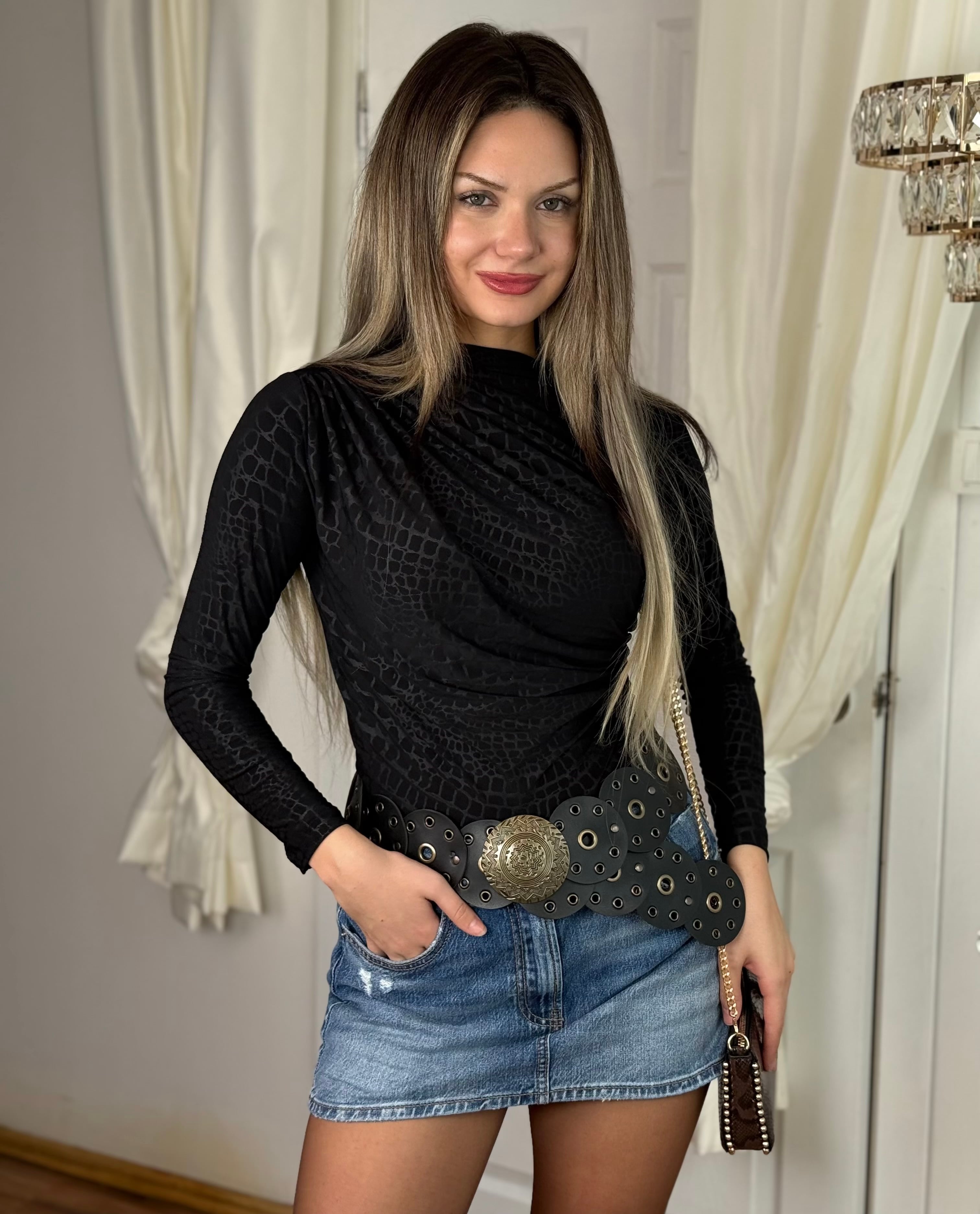 Molin Parlak Bluz - Siyah