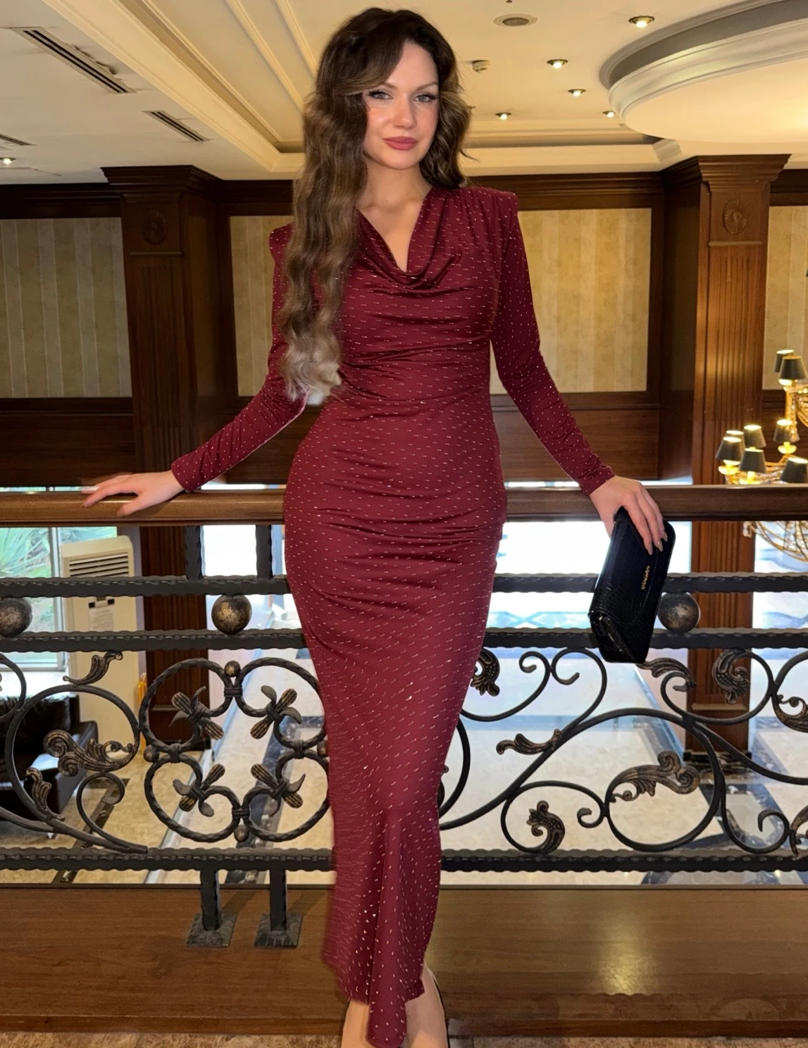 Lena Vatkalı Elbise - Bordo