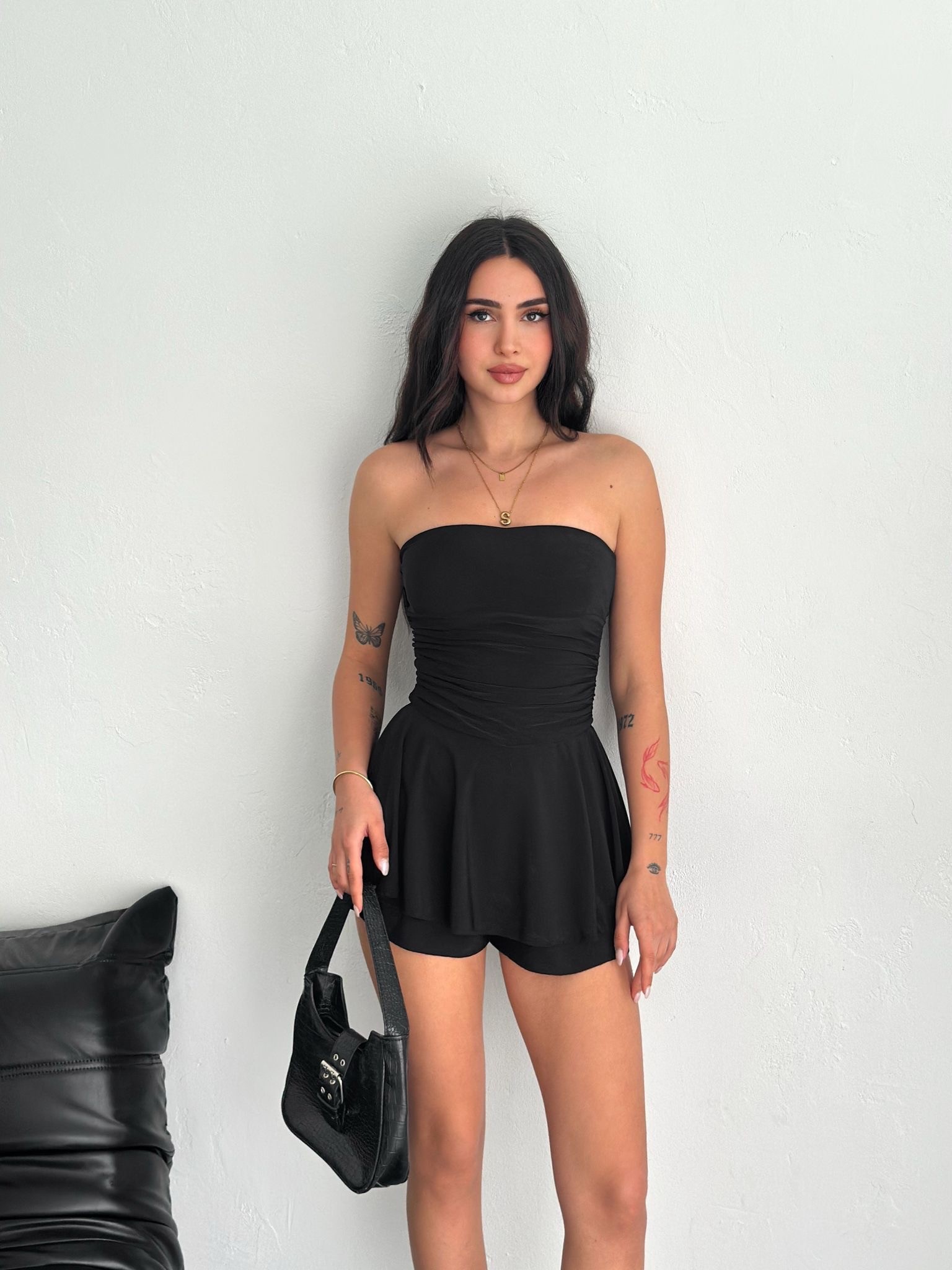 Maura straplez elbise - Siyah
