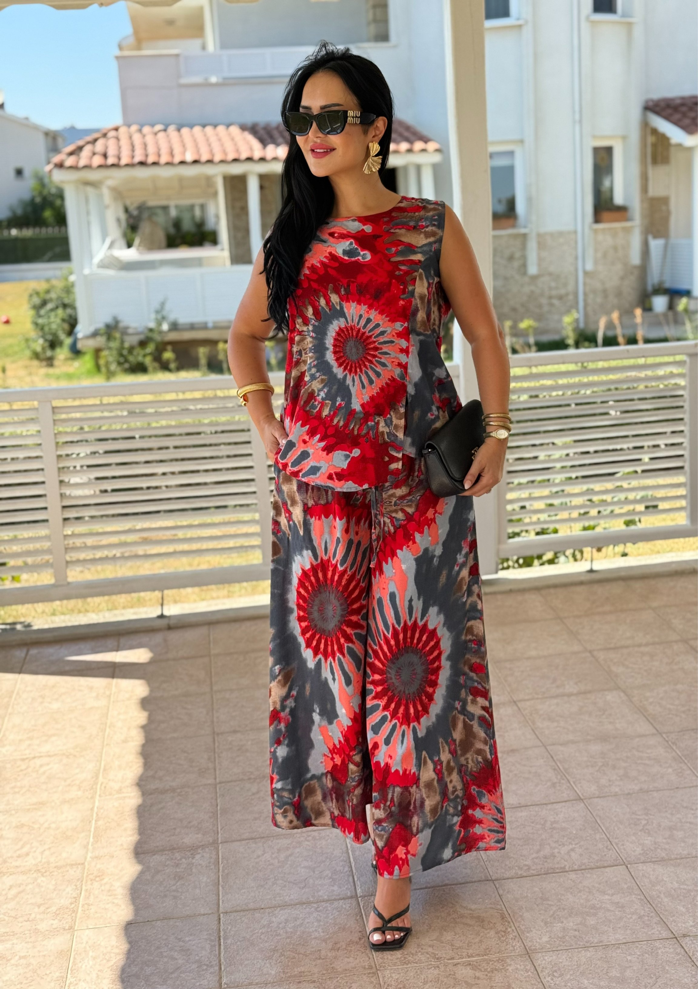 Sophia takım - kırmızı batik desen