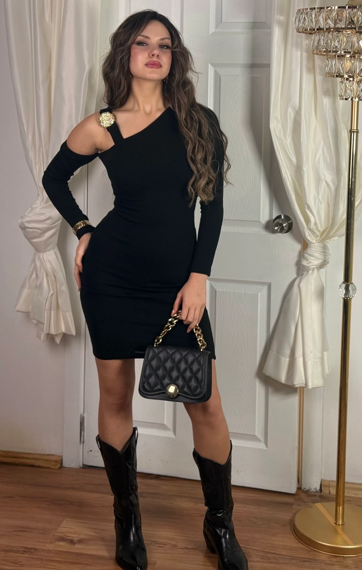 Meva Omuz Toka Detaylı Elbise