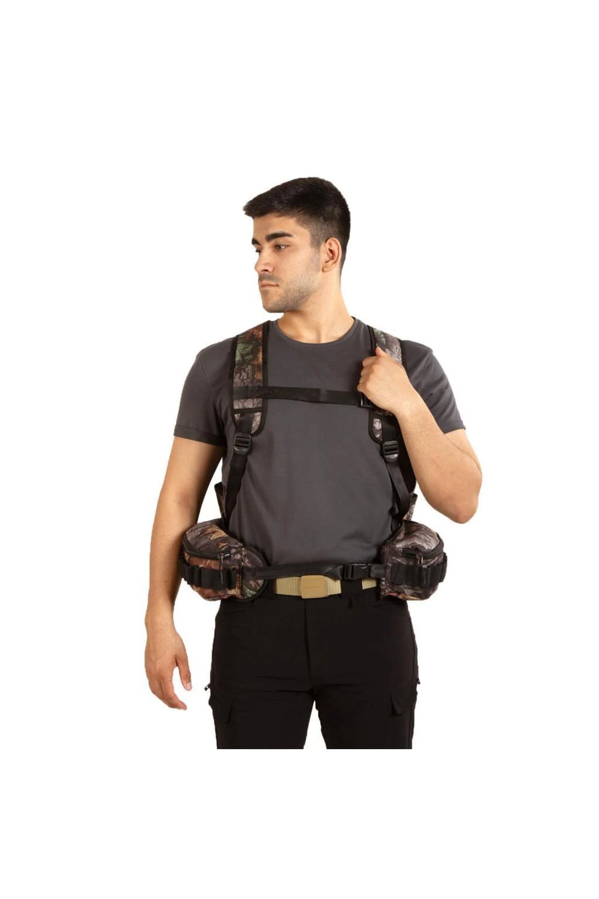 VestPack Orman Kamuflaj Çantalı Avcı Yeleği Ayarlanabilir Beden