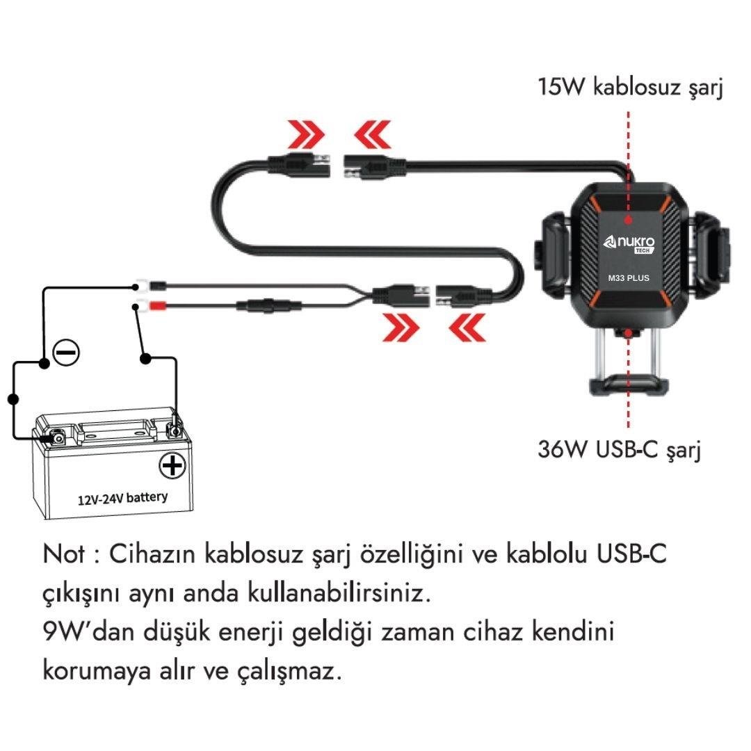NUKROTECH M33 PLUS TYPE-C & WİRELESS TİTREŞİM ÖNLEYİCİLİ TELEFON TUTUCU