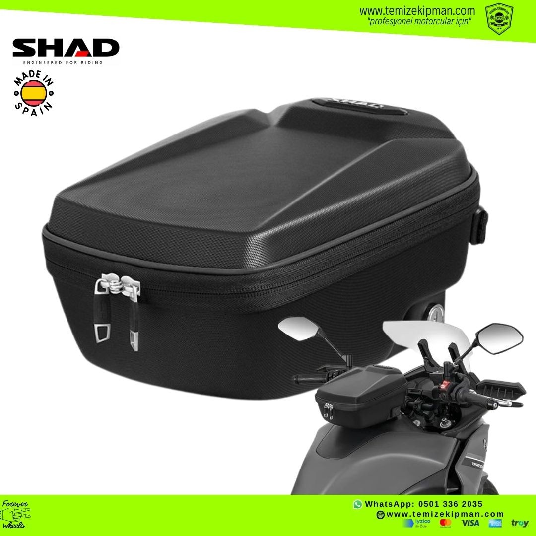 SHAD E09C CLICK SYSTEM HARD SHELL 9 LİTRE MOTOSİKLET DEPO ÜSTÜ ÇANTA