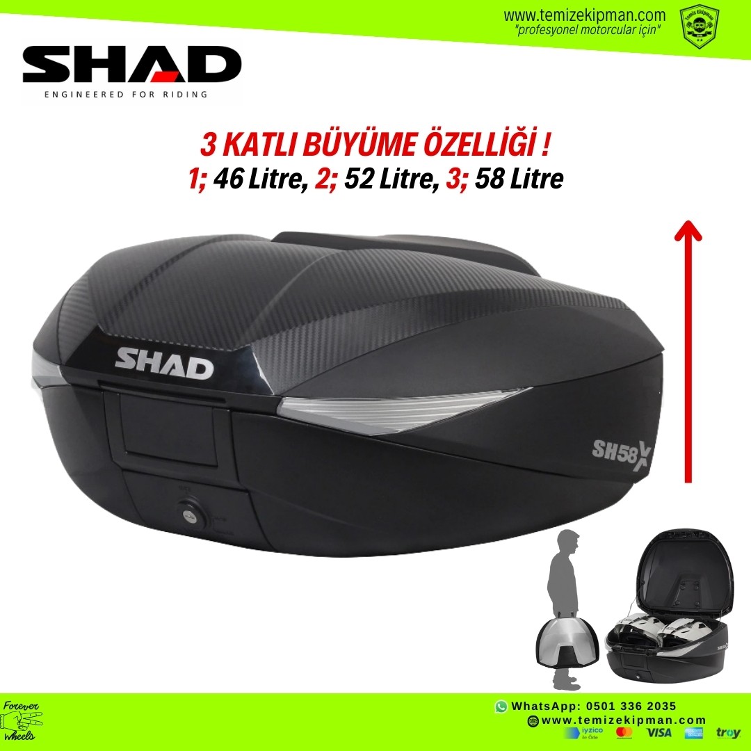 SHAD SH58X 3 KADEMELİ KARBON MOTOSİKLET TOPCASE 