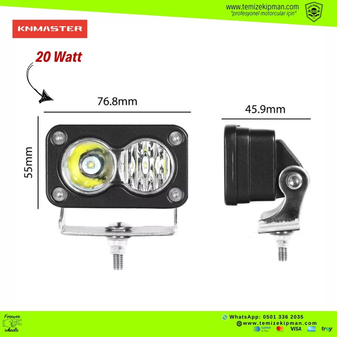 KNMASTER PORTER 20W MOTOSİKLET LED SİS FARI TAKIMI