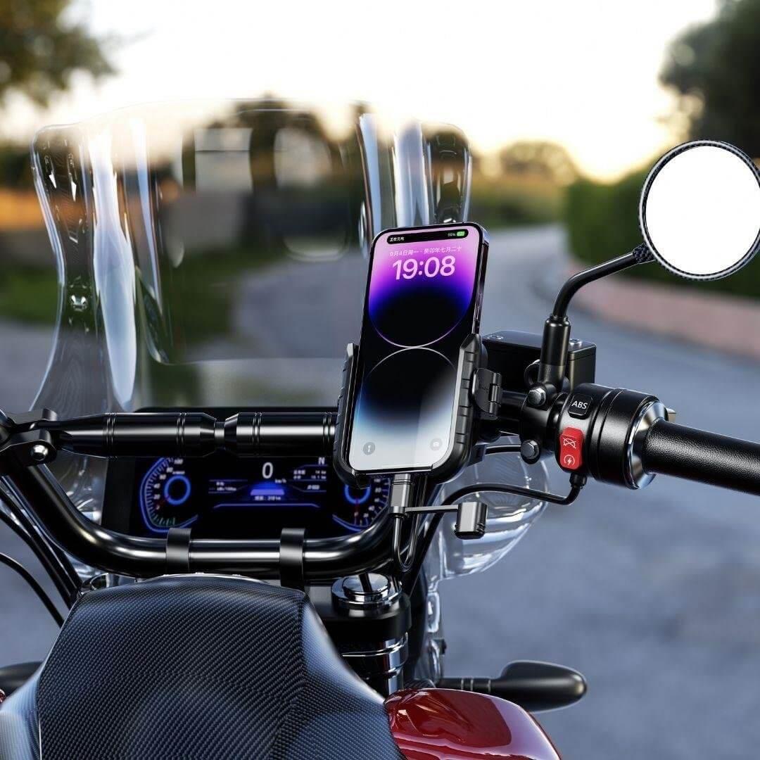 Nukrotech MR Plus USB Type-C Şarjlı Titreşim Önleyicili Motosiklet Telefon Tutucu