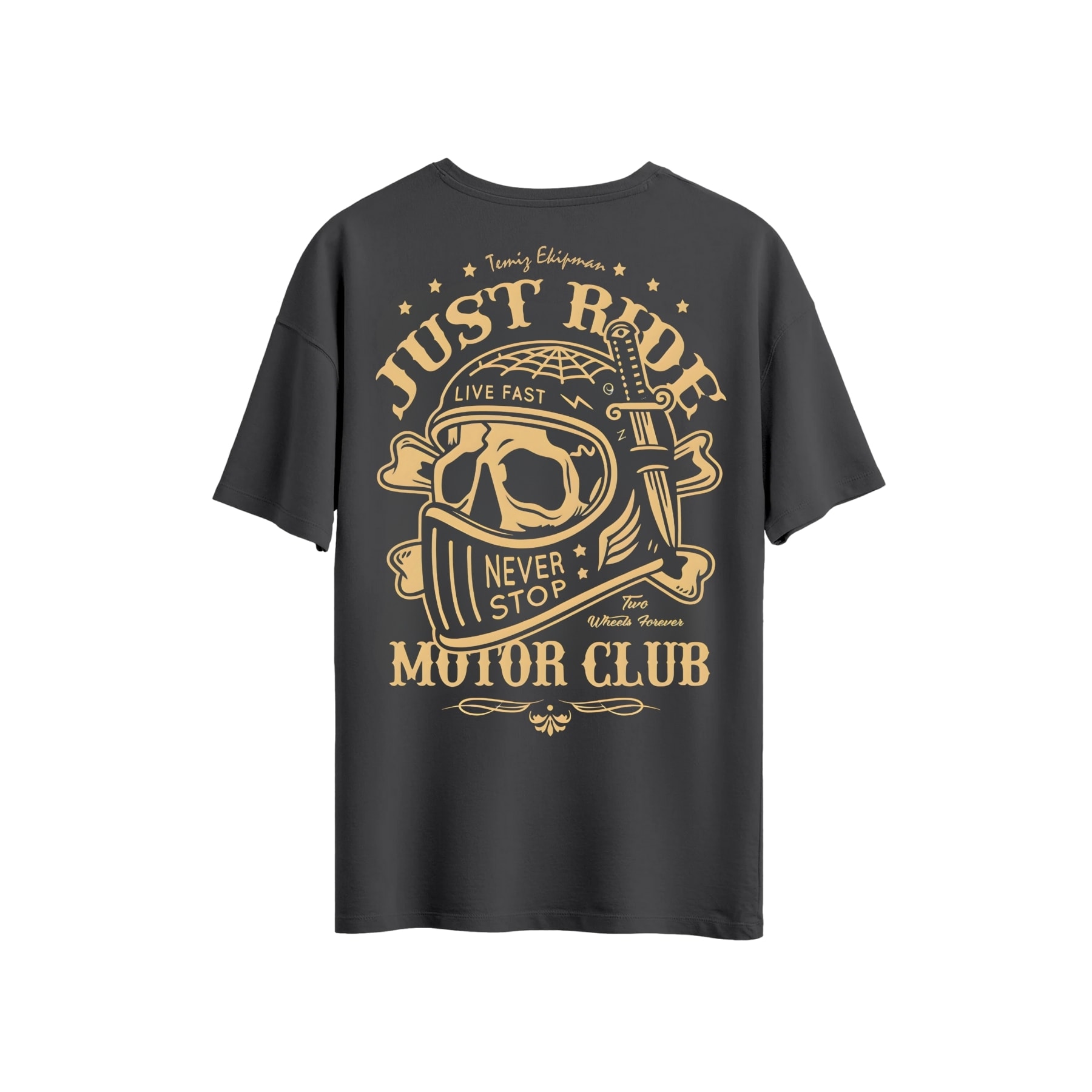 Antrasit TEM Moto Club %100 Pamuk Motosiklet Tişörtü