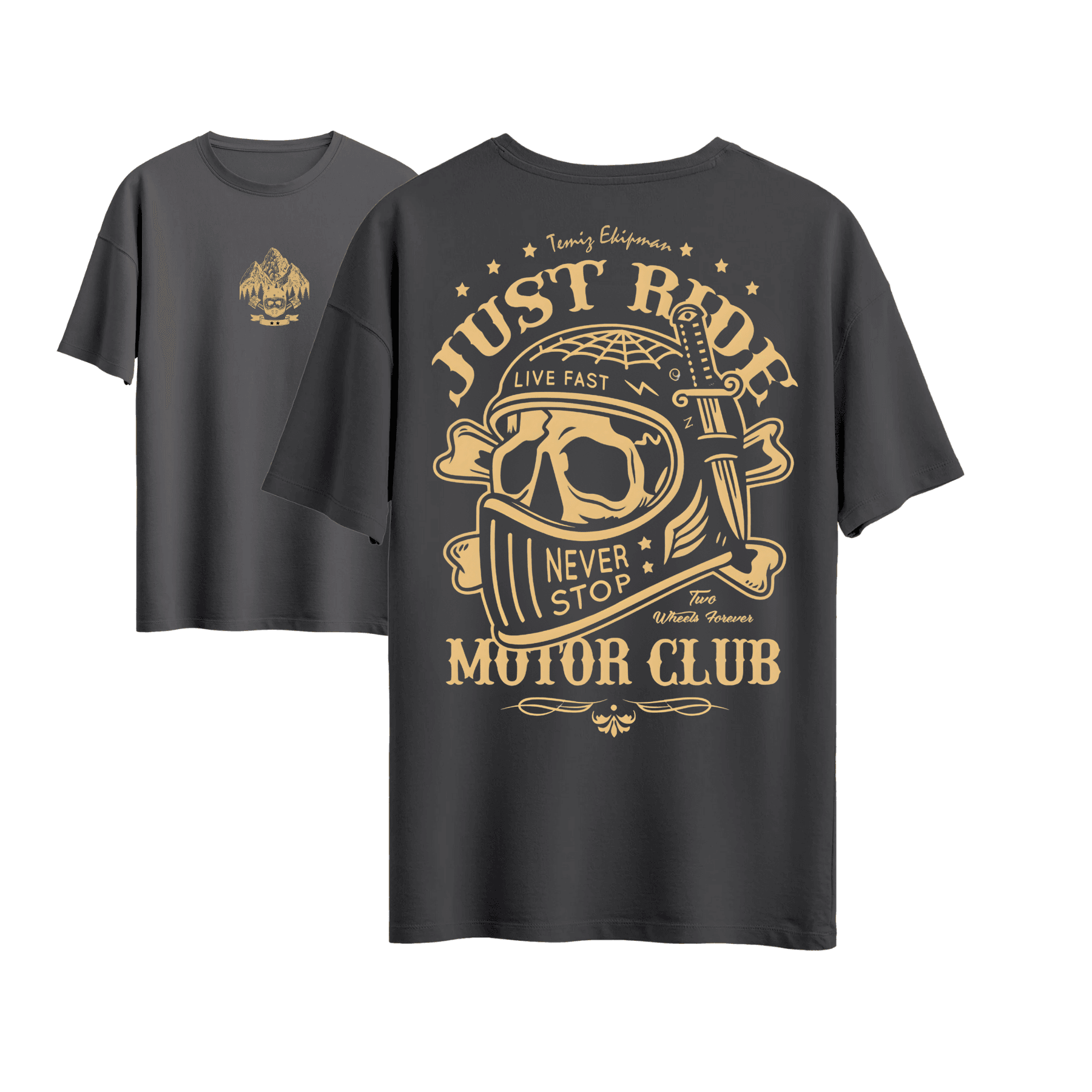 Antrasit TEM Moto Club %100 Pamuk Motosiklet Tişörtü