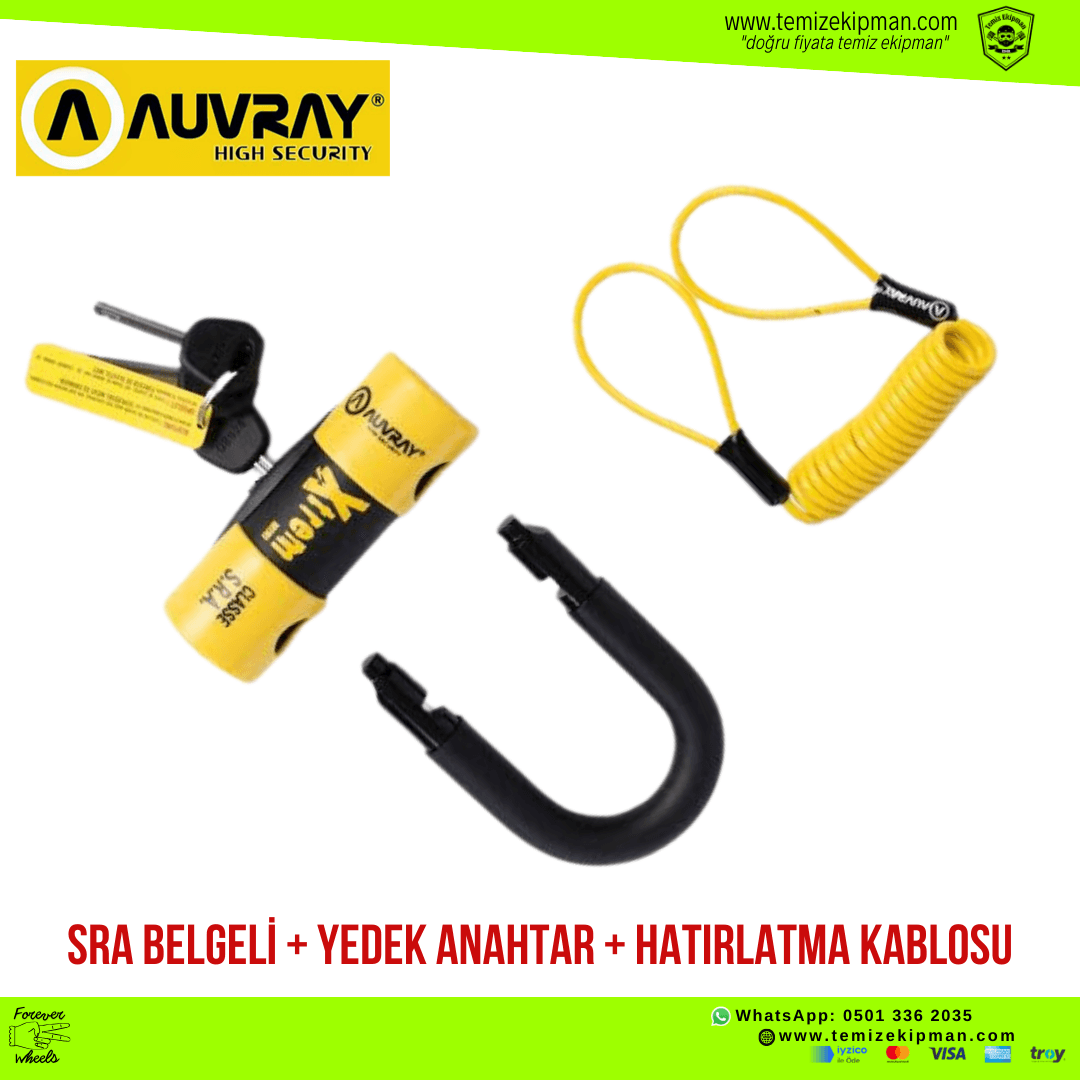 AUVRAY XTREM MİNİ U DİSK KİLİDİ + HATIRLATMA KABLOSU