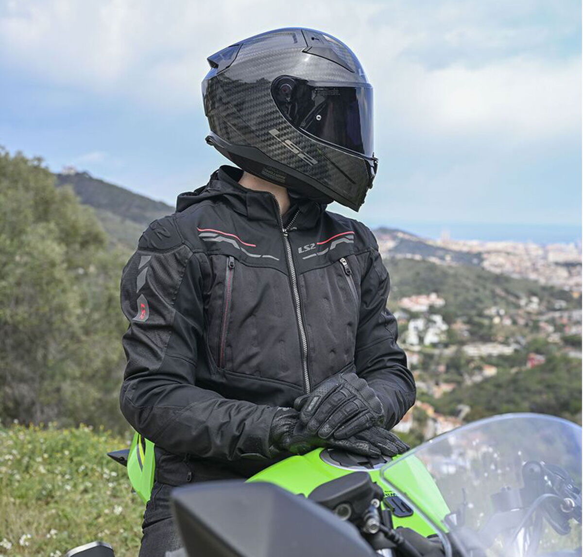 LS2 Zirconium Evo Softshell Siyah/Kırmızı Motosiklet Montu