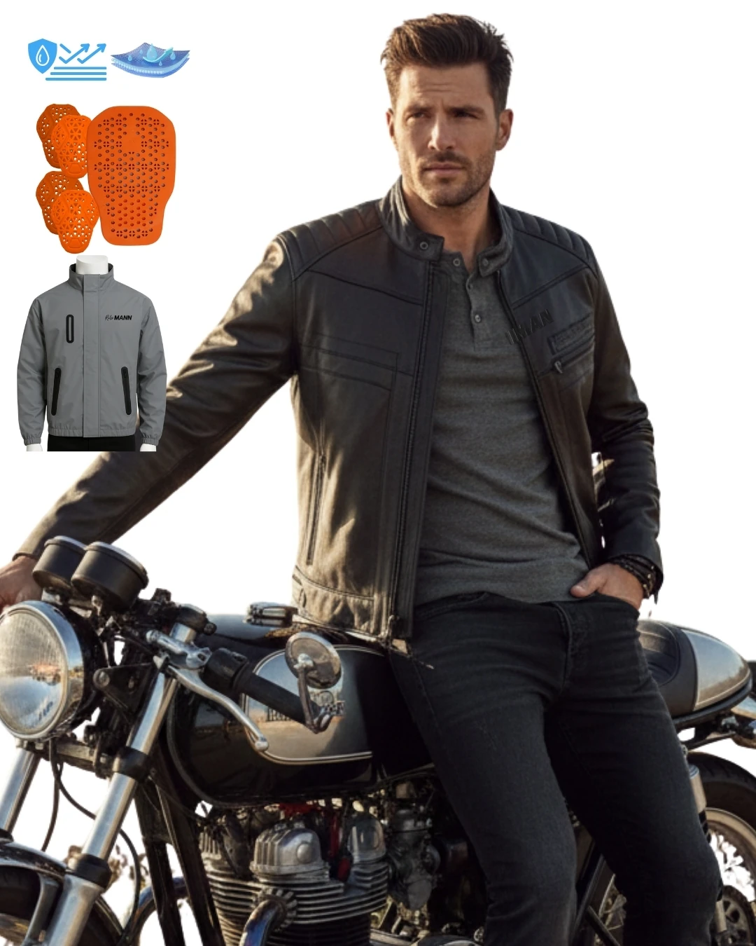 Mann Baretta Yarış Derisi Mont + Yağmurluk + D3O Level 2