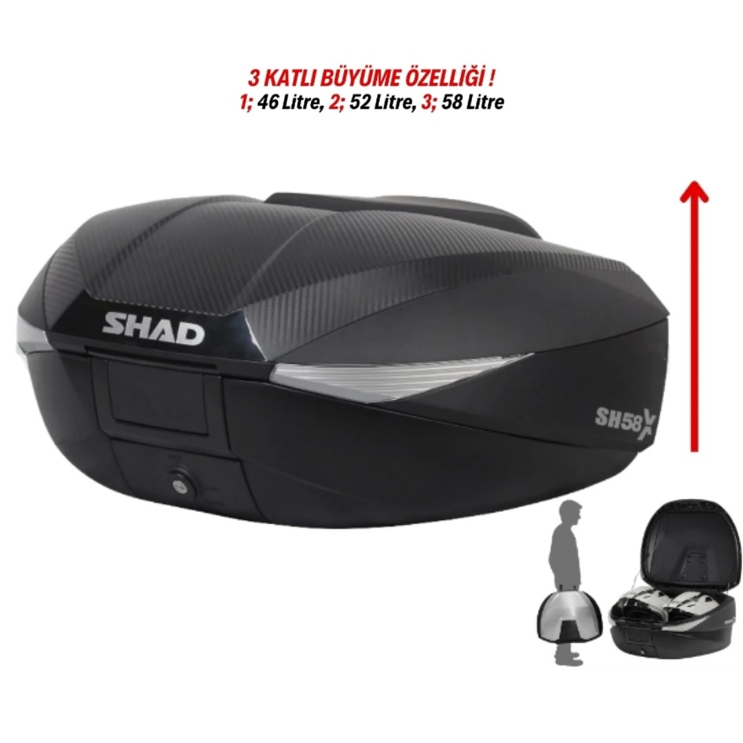 SHAD SH58X KARBON 3 KADEMELİ MOTOSİKLET TOPCASE ARKA ÇANTA - 2. SERİ