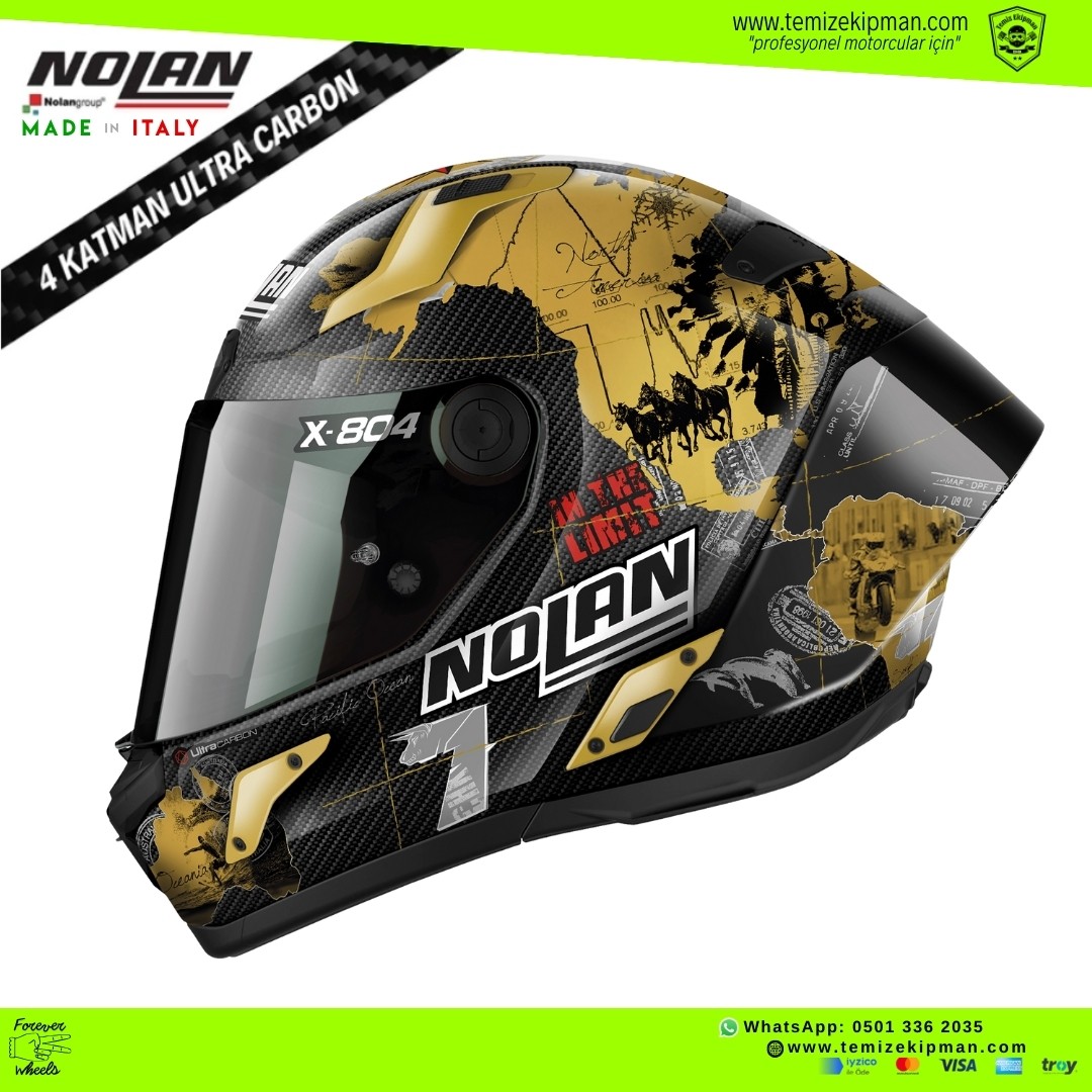 NOLAN X-804 ULTRA CARBON RS CHECA GOLD FULLFACE MOTOSİKLET KASKI + SİYAH VİZÖR + PINLOCK