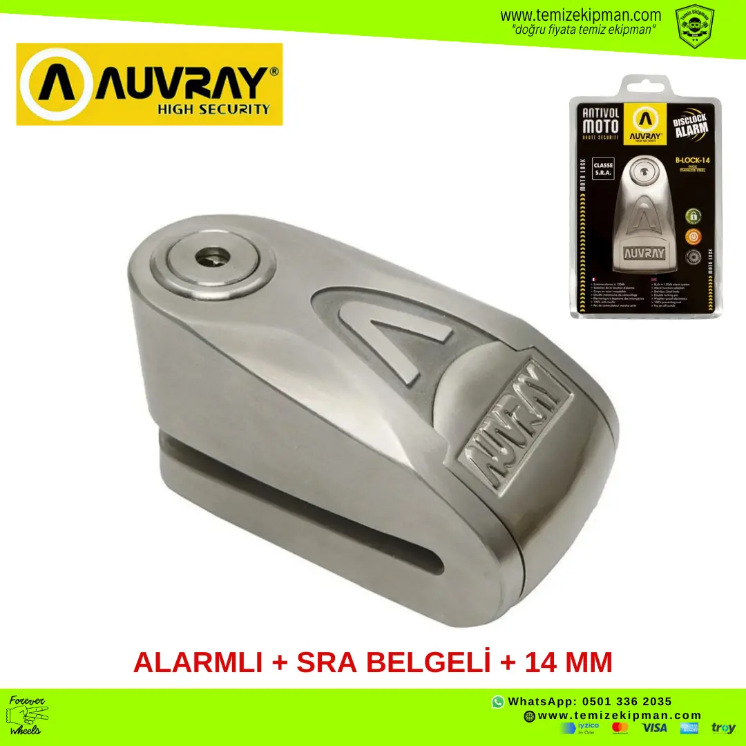 S.R.A. SERTİFİKALI ALARMLI AUVRAY 14 MM PROFESYONEL DİSK KİLİDİ