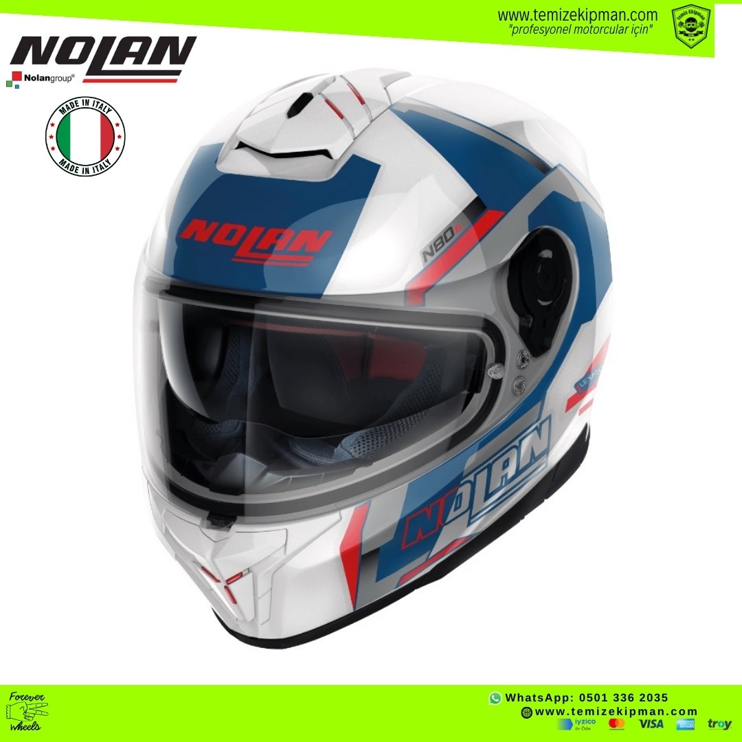 NOLAN N80.8 WANTED MAVİ BEYAZ FULLFACE MOTOSİKLET KASKI + PINLOCK