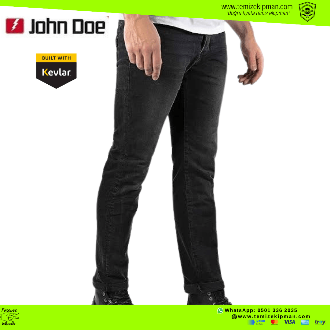 JOHN DOE SİYAH KOT/KEVLAR KORUMALI MOTOSİKLET PANTOLONU