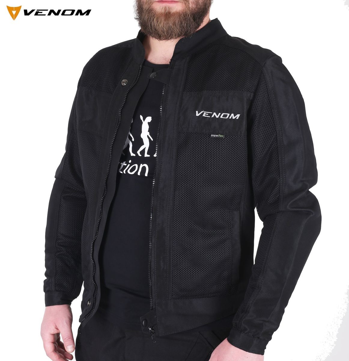 VENOM URBAN SİYAH YAZLIK MOTOSİKLET MONTU + IMPACTEC KORUMA SETİ