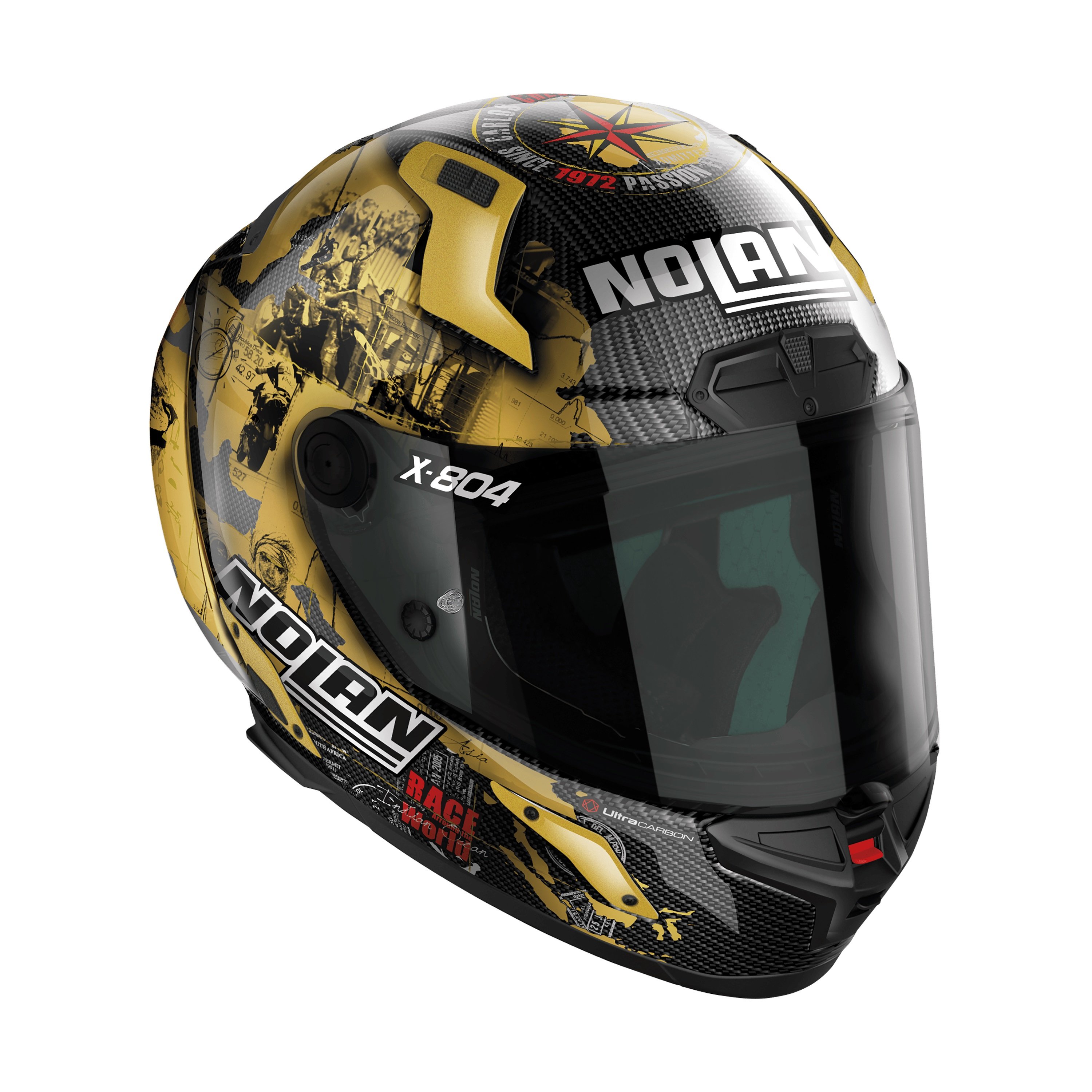 NOLAN X-804 ULTRA CARBON RS CHECA GOLD FULLFACE MOTOSİKLET KASKI + SİYAH VİZÖR + PINLOCK