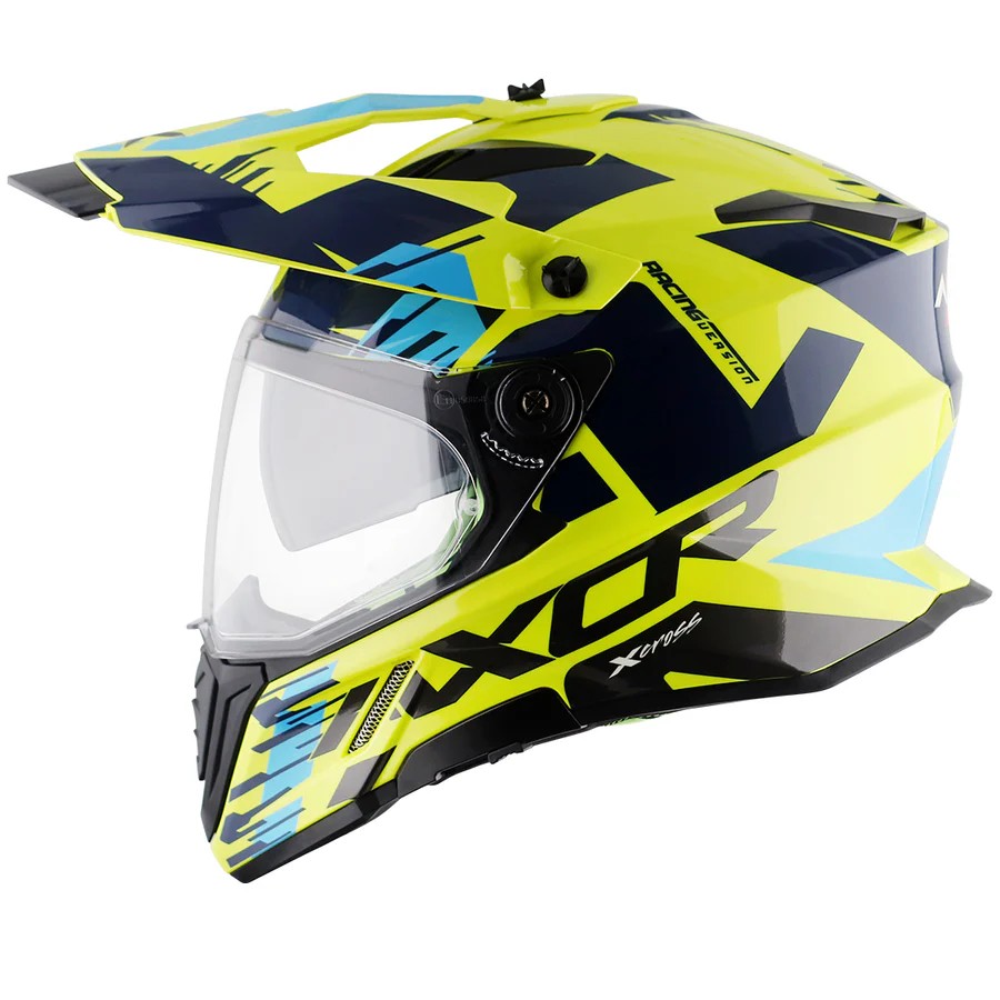 AXOR X-CROSS X1 DUAL VISOR NEON SARI/MAVİ FULLFACE MOTOSİKLET KASKI