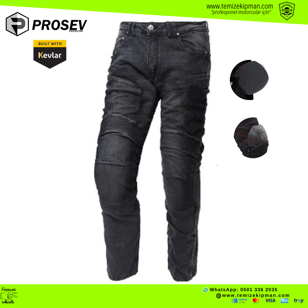 PROSEV SİYAH KEVLAR MOTOSİKLET PANTOLONU YENİ SERİ