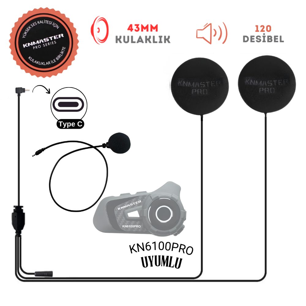 Knmaster KN6100 Pro Fullface Kask İçin Kulaklık ve Mikrofon Seti