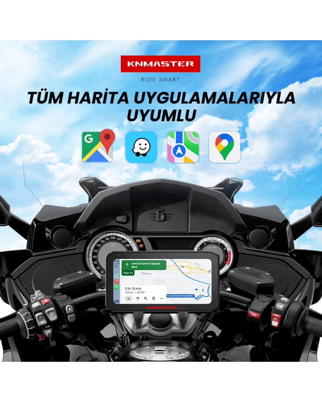 Knmaster Motoplay 2000 Kablosuz CarPlay & Android Auto Destekli Motosiklet Multimedya Ekranı
