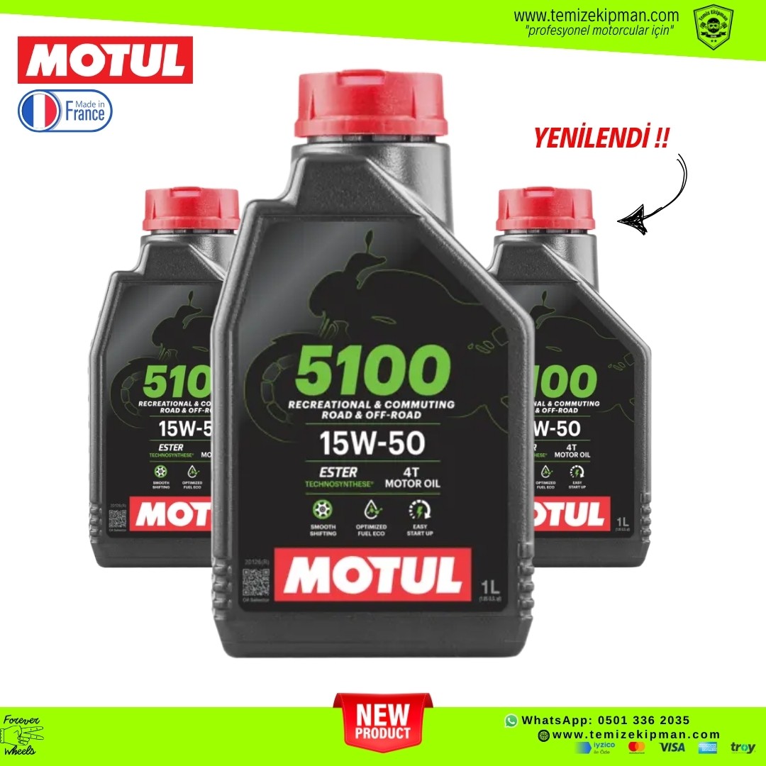 MOTUL 5100 YENİ NESİL 15W50 4T 1 LİTRE MOTOR YAĞI