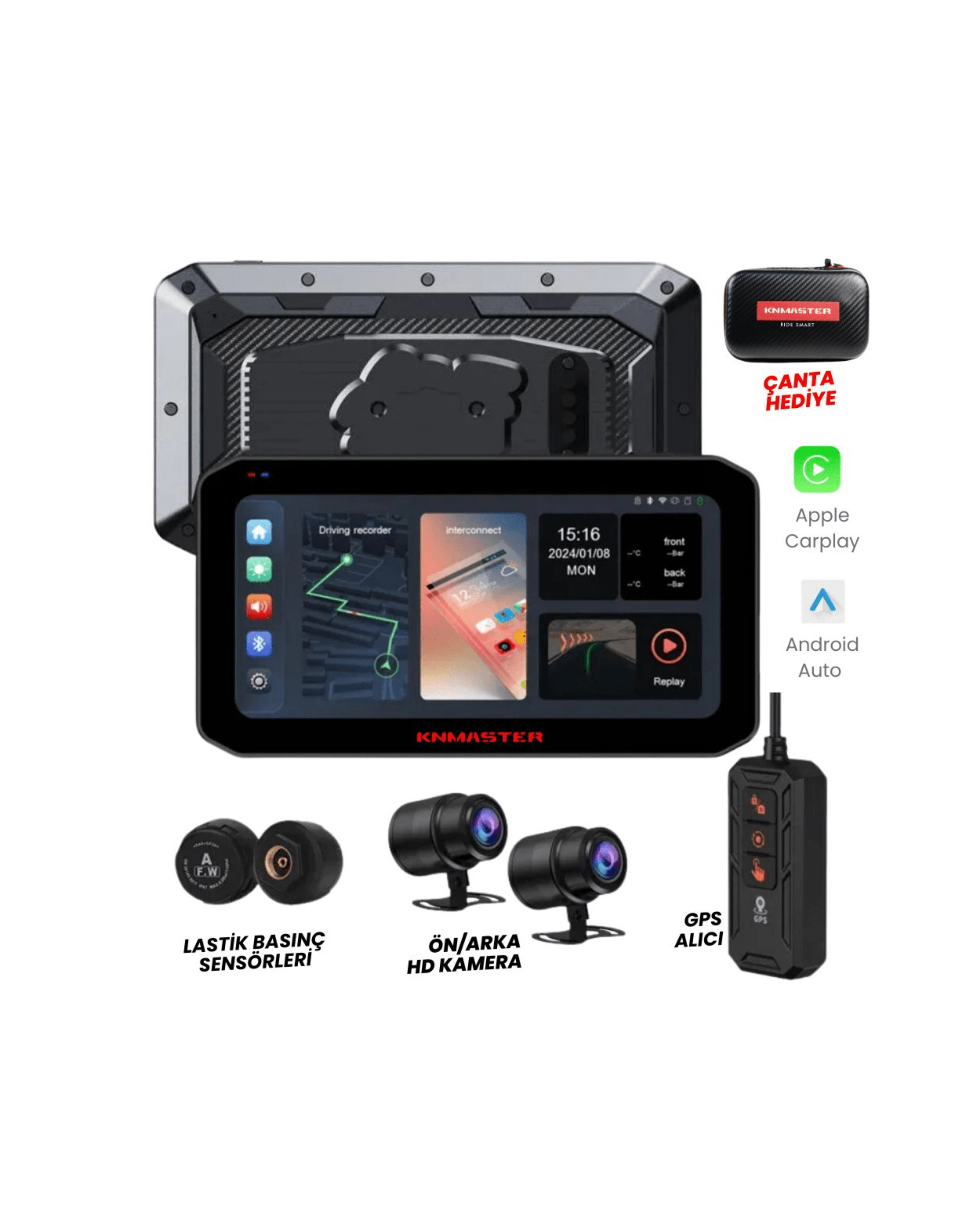 Knmaster Motoplay 2000 Kablosuz CarPlay & Android Auto Destekli Motosiklet Multimedya Ekranı