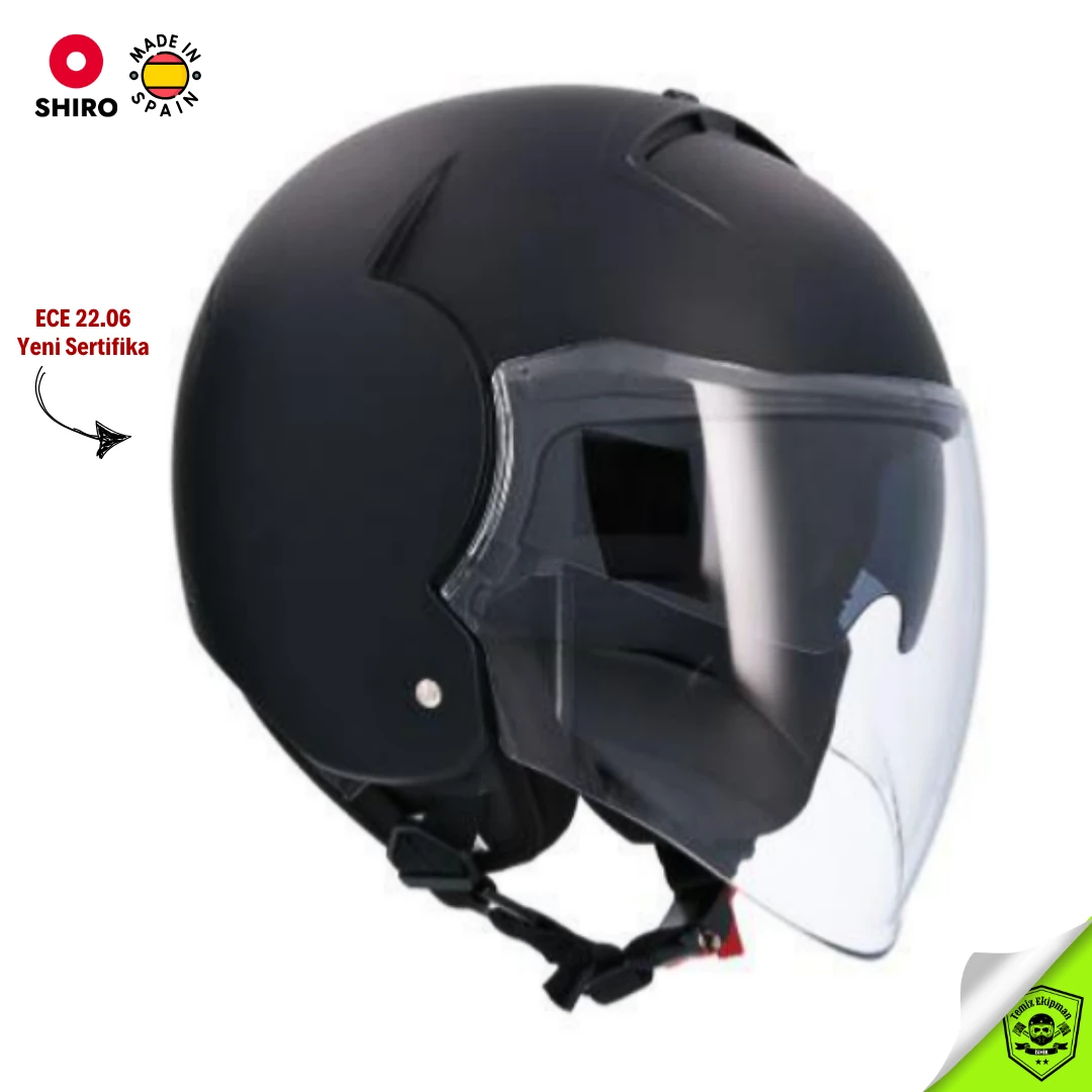 Shiro Sh-64 Jet Tokio Solid Mat Black Yarım Motosiklet Kaskı