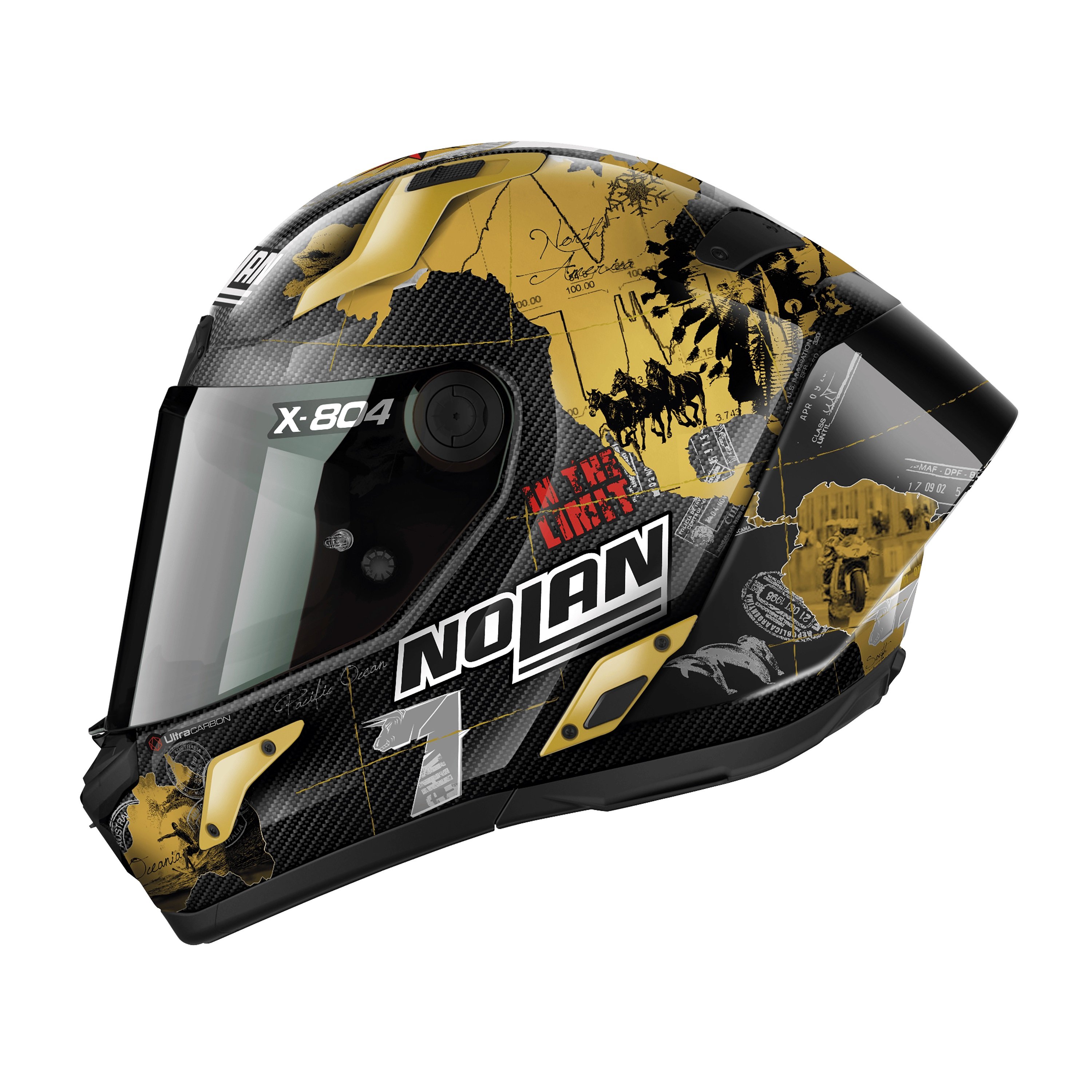 NOLAN X-804 ULTRA CARBON RS CHECA GOLD FULLFACE MOTOSİKLET KASKI + SİYAH VİZÖR + PINLOCK