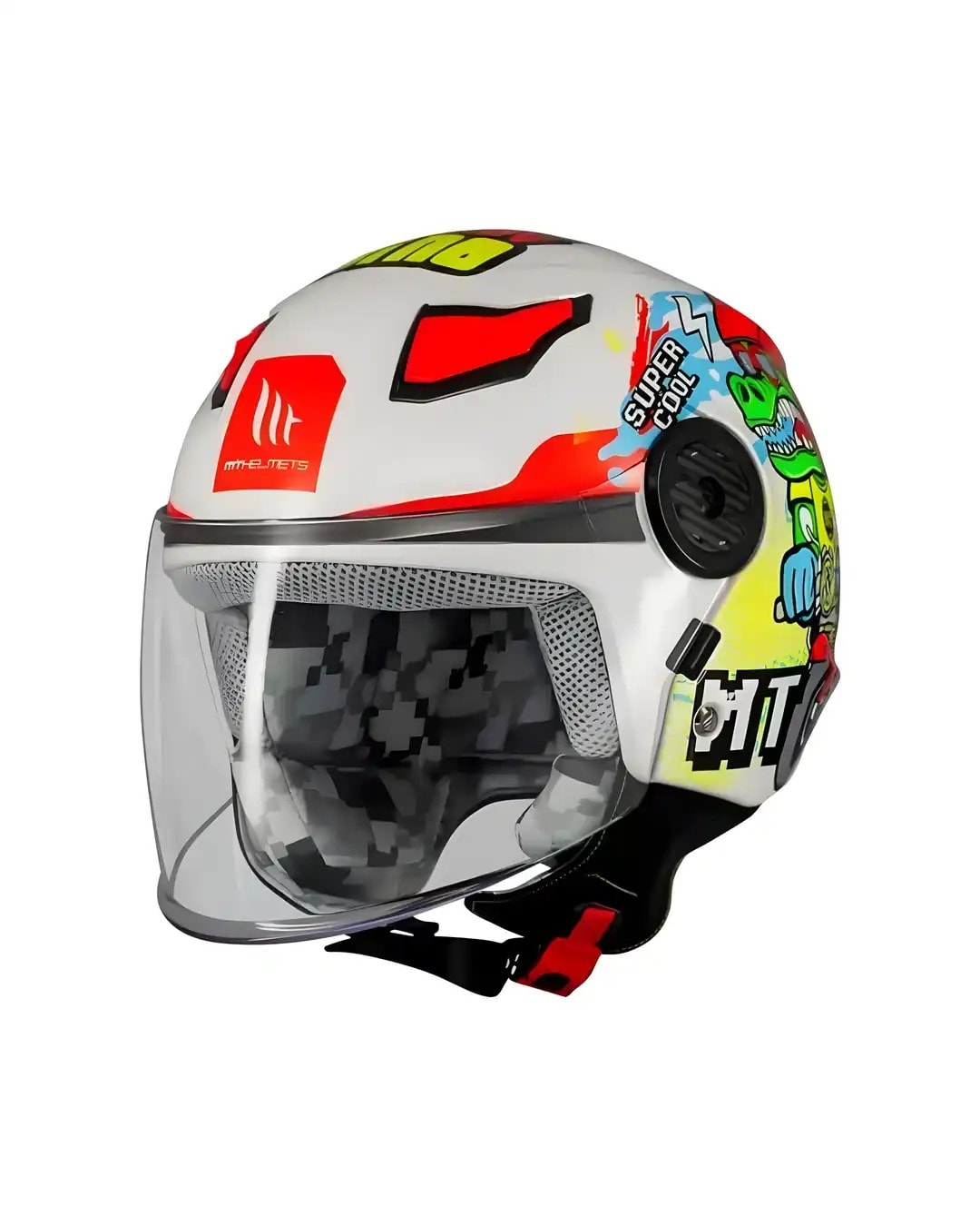 Mt Helmets Kıd Lite Dino A0 Parlak Beyaz Yarım Çocuk Motosiklet Kaskı