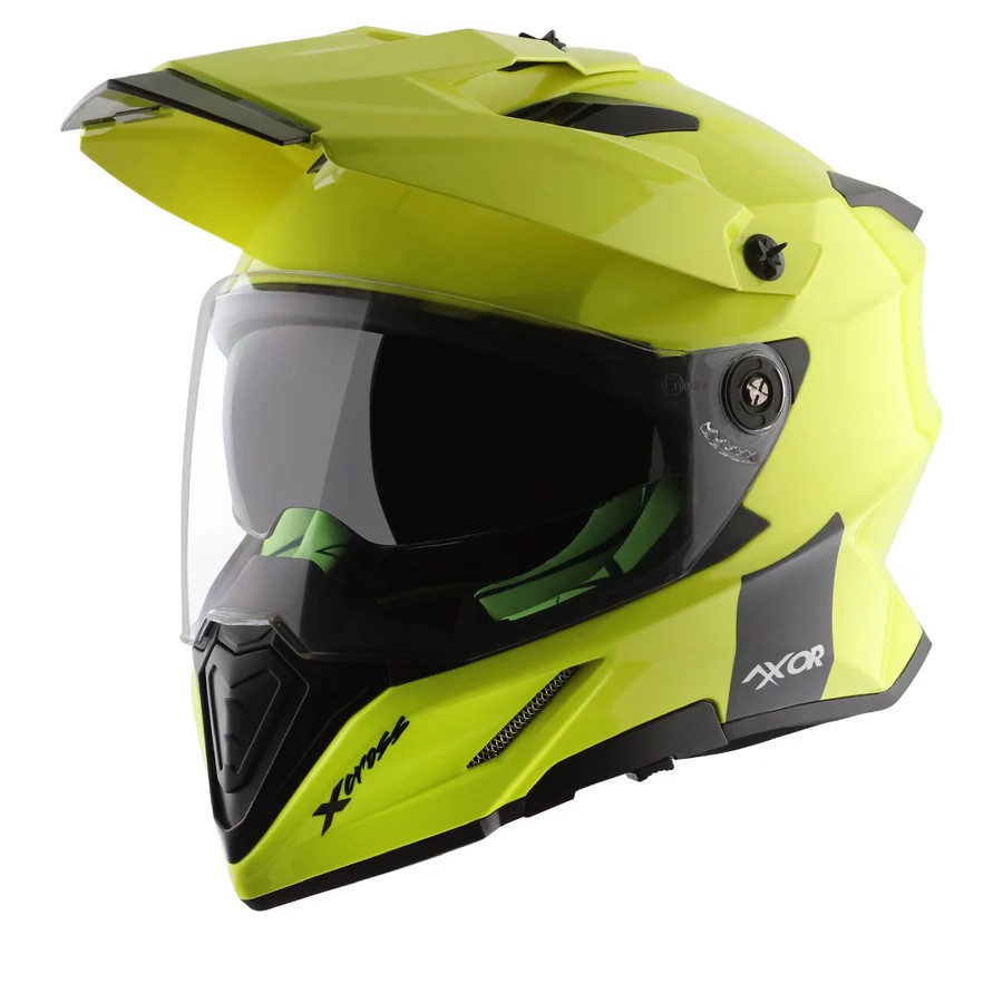 AXOR X-CROSS DUAL VISOR NEON SARI FULLFACE MOTOSİKLET KASKI