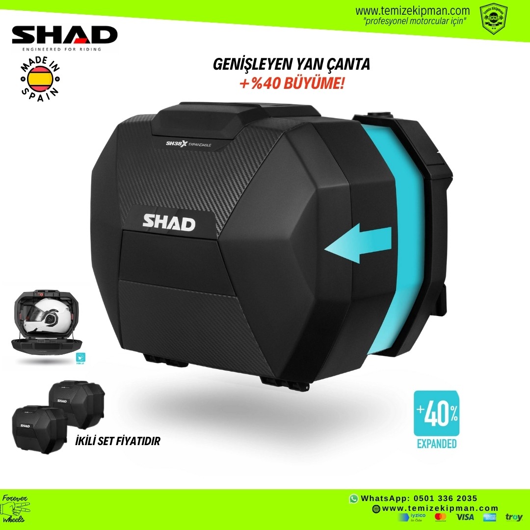 SHAD SH38X KARBON EXPANDABLE GENİŞLEYEBİLİR MOTOSİKLET YAN ÇANTA TAKIMI